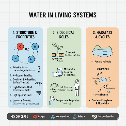 Water molecule and hydrogen bonding