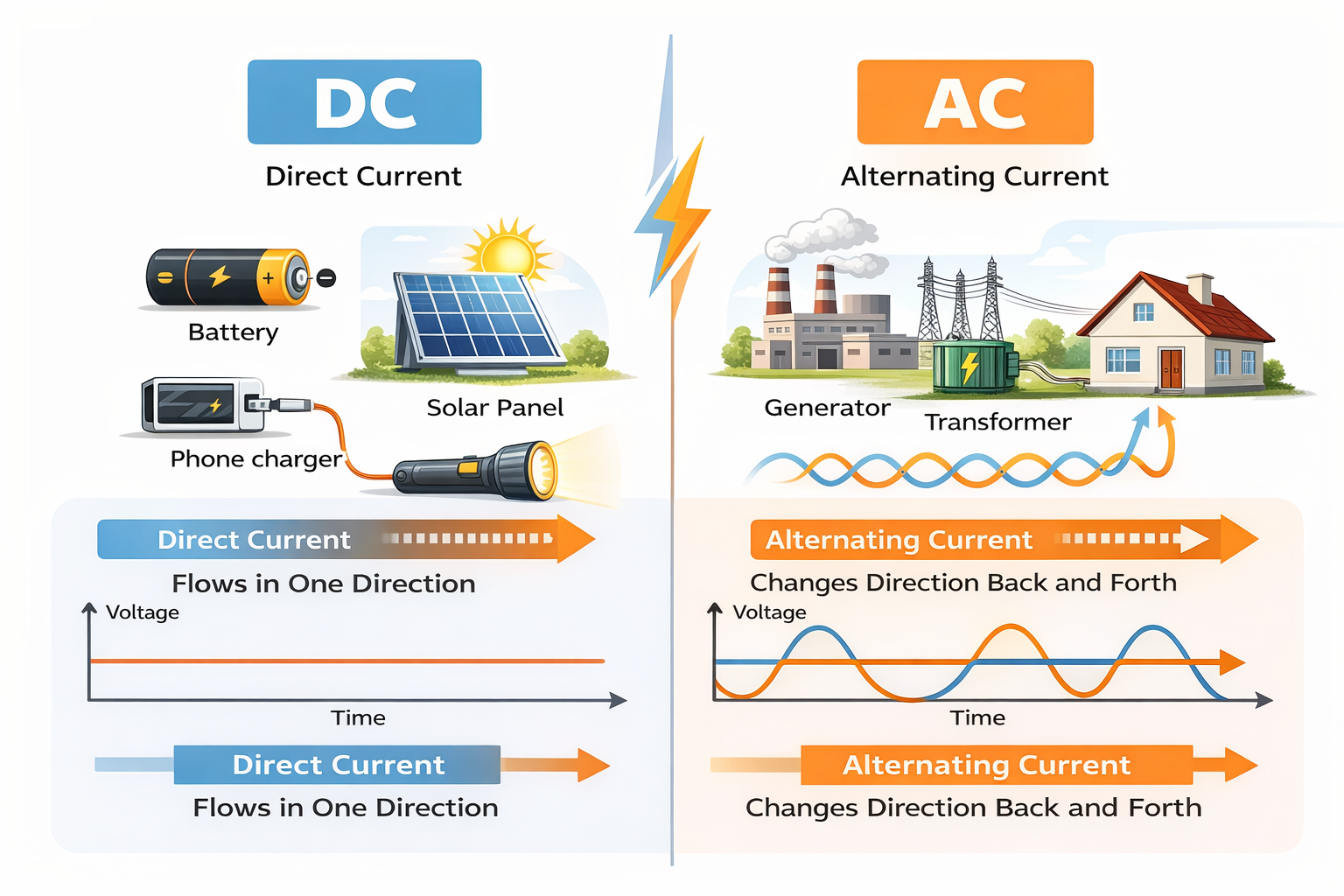 AC and DC waveforms